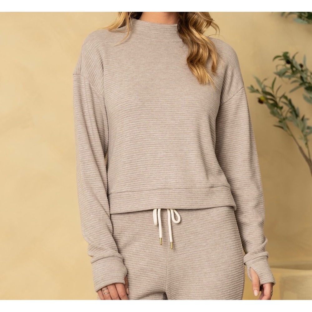 Thrive Societe Womens Mock Neck Ribbed Pullover Top Taupe Mauve NWT Stitch Fix